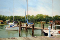 David Nance Adams Creek Dock oil on canvas seascapes painting clouds