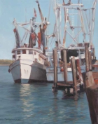 David Nance Boats At Pyvers Island oil on canvas boat docks coastal sea