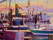 David Nance Harbor Light oil on canvas clouds sunset painting